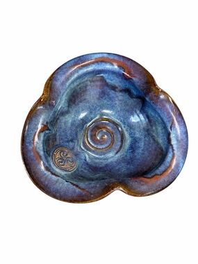 Colm De Ris Blue Ceramic Mantra Bowl with Spiral Motif